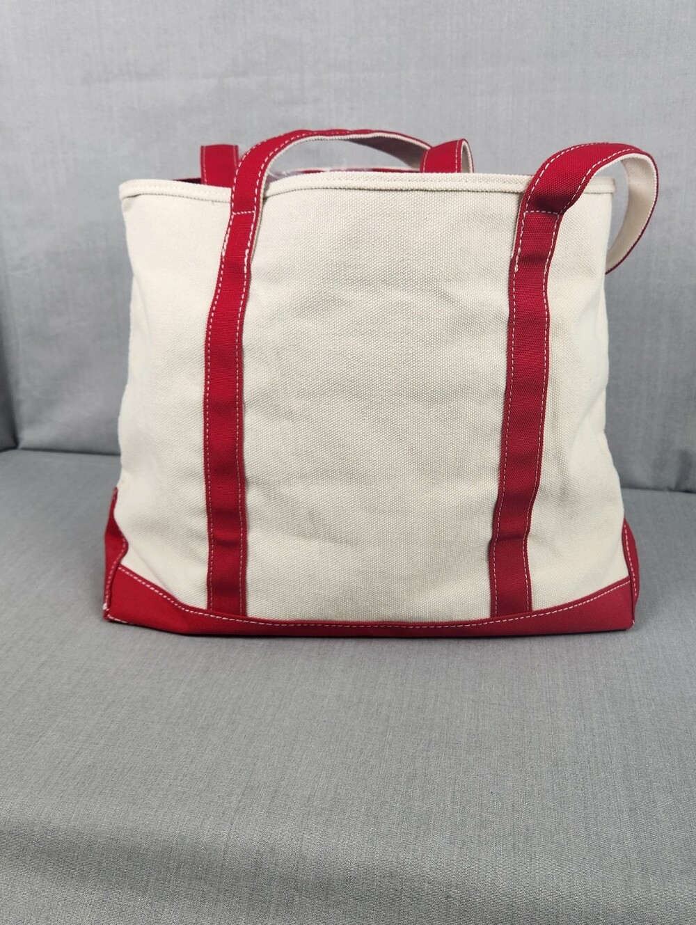 Canvas Tote Bag Embroidered "Jenny" Zipper Closure Vinyl Lining Medium Size Red - Picture 3 of 12